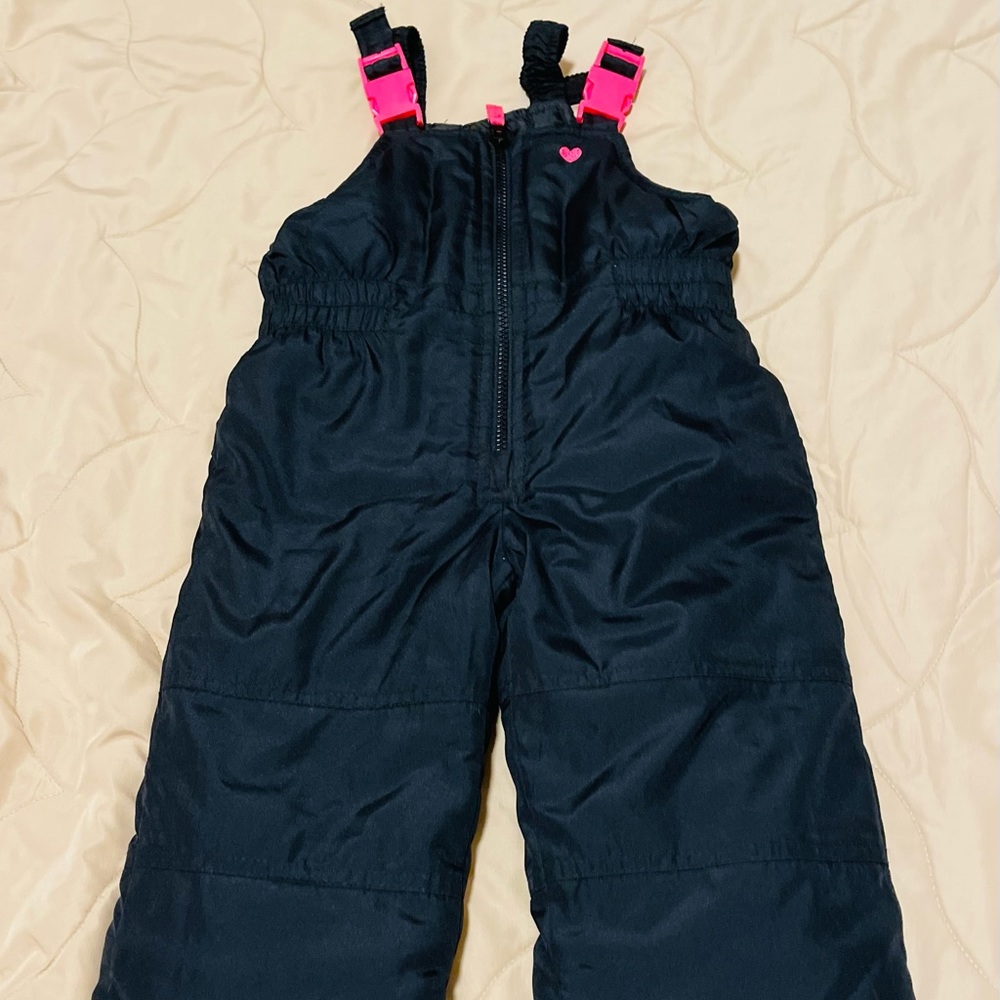 Size 2T, Carter’s snowsuit in black and pink